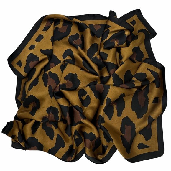 ✨Elegant Bandana Square Scarf Silky Satin Soft Leopard Print cheetah Brown Black - Picture 5 of 6